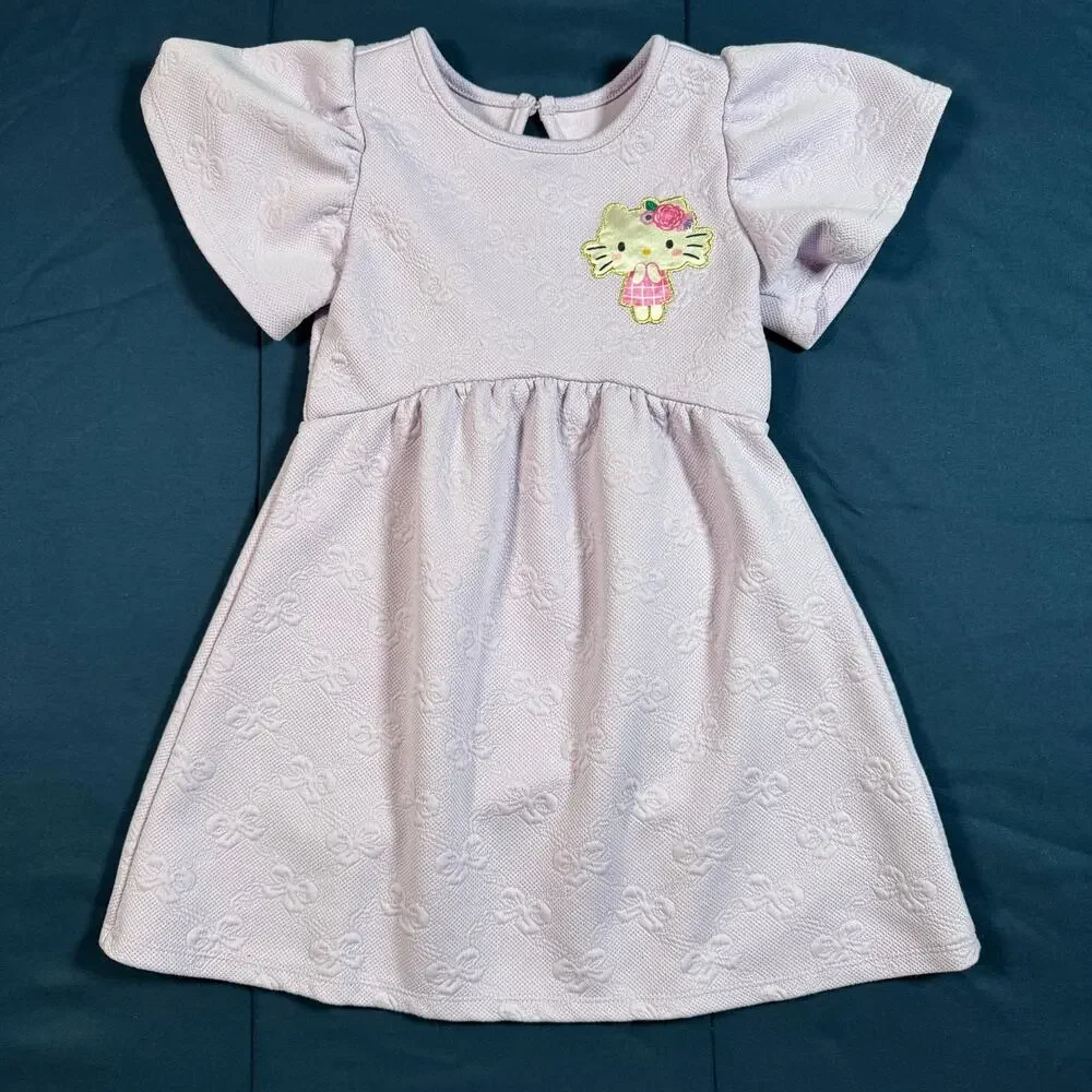 Hello Kitty Girls 3T Lavender Textured Flutter Sleeve Dress